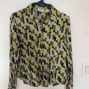 LOFT Men's Green and Brown Patterned Shirt